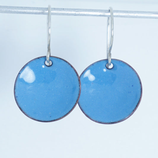 Blue Enamel Disc Earrings