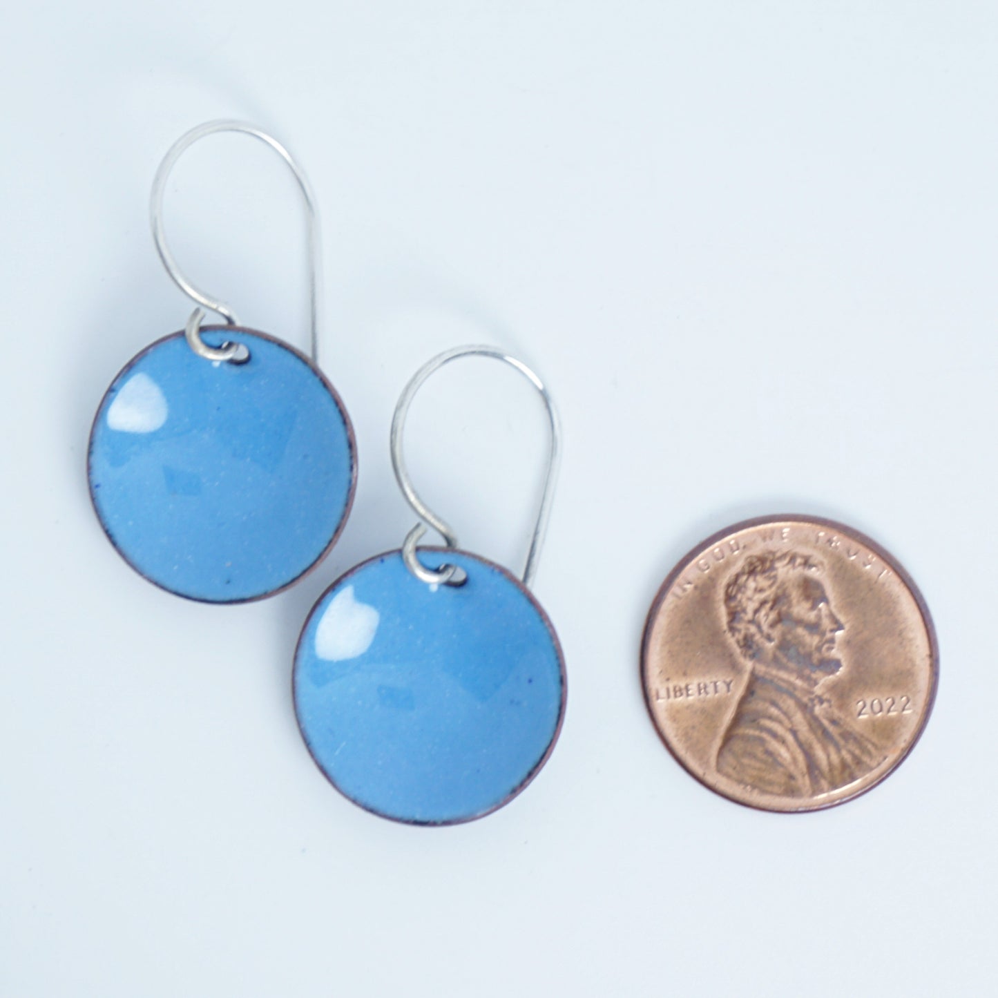 Blue Enamel Disc Earrings