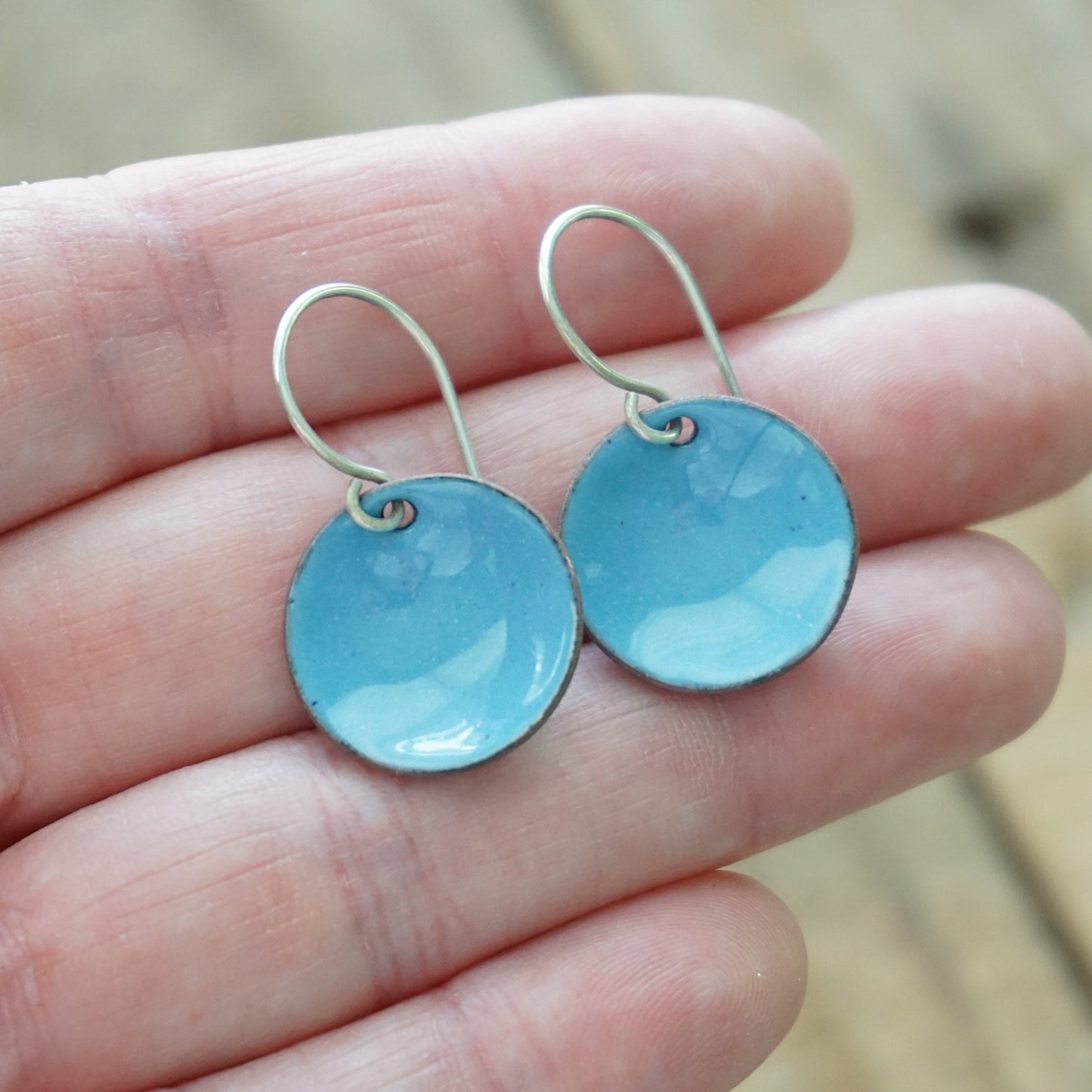 Blue Enamel Disc Earrings
