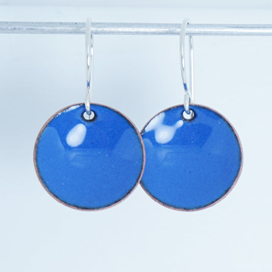 Cobalt Blue Enamel Disc Earrings