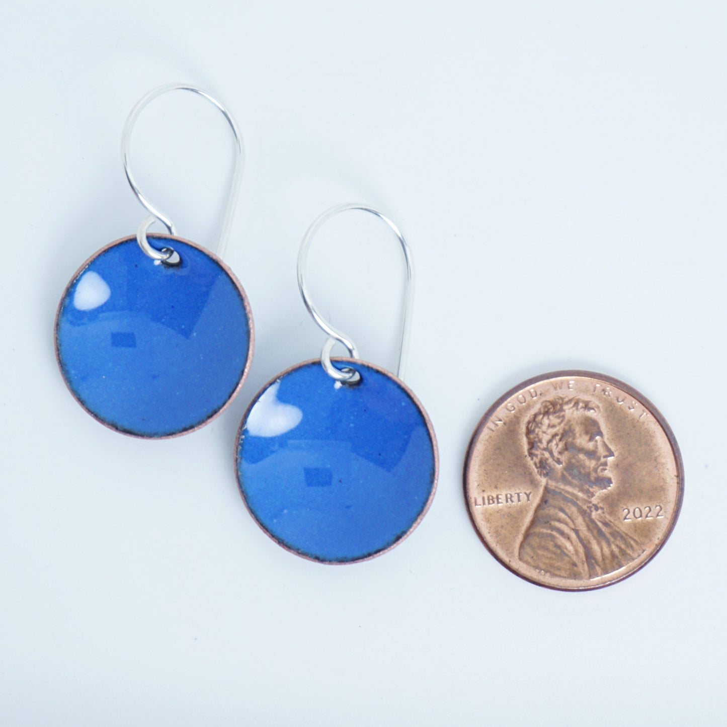 Cobalt Blue Enamel Disc Earrings