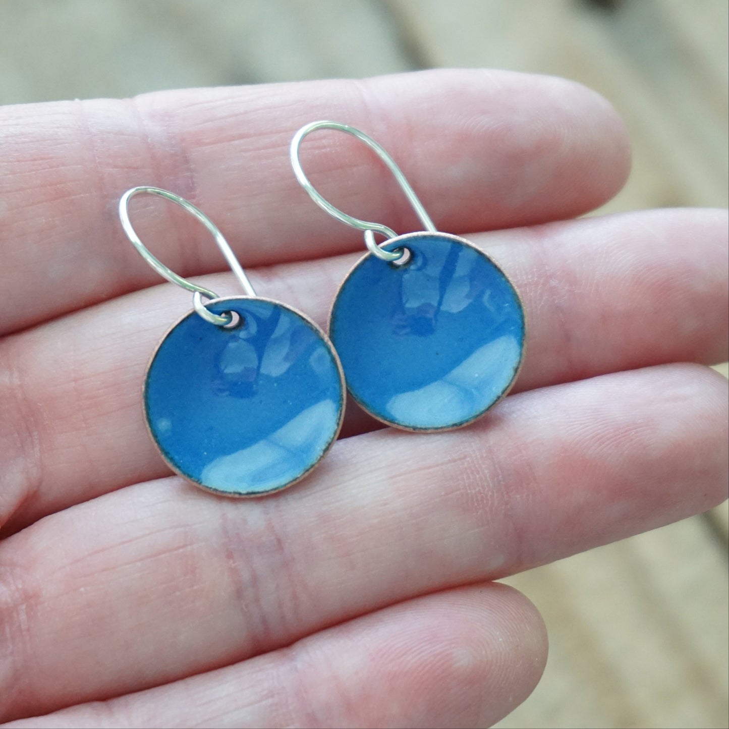 Cobalt Blue Enamel Disc Earrings