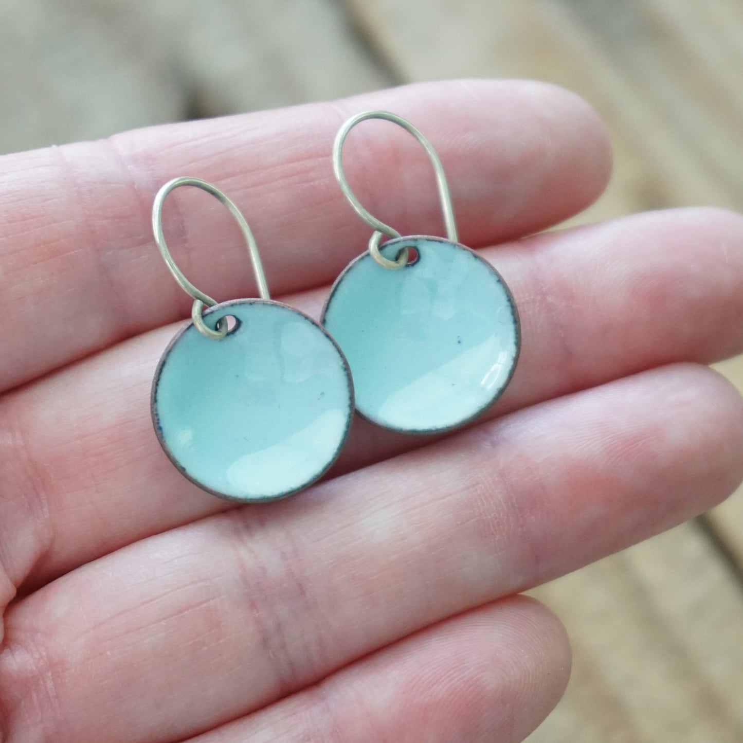 Light Blue Enamel Disc Earrings