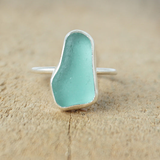 Size 8 1/2 Teal Blue Green Sea Glass Stacking Ring