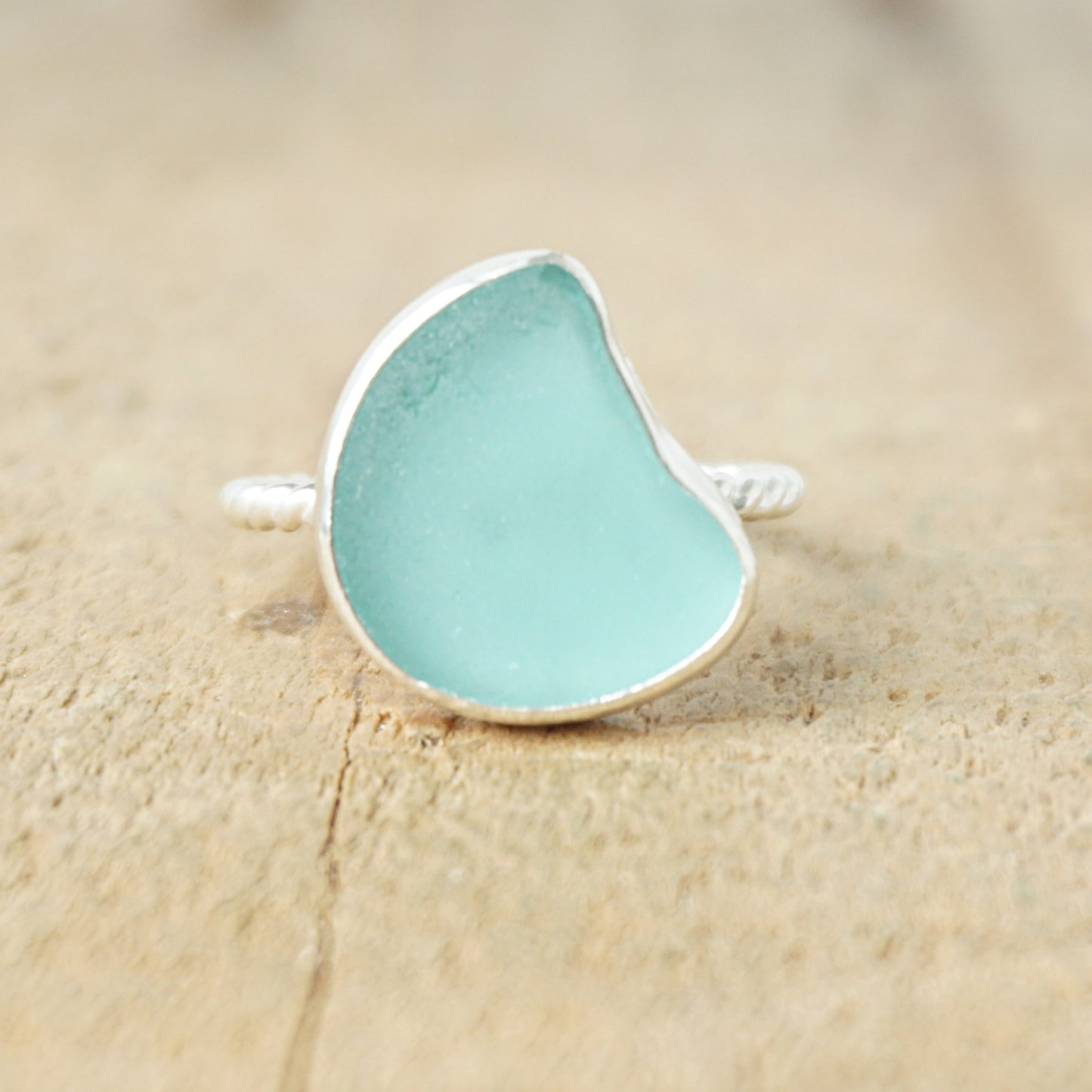 Size 9 Teal Blue Green Sea Glass Stacking Ring