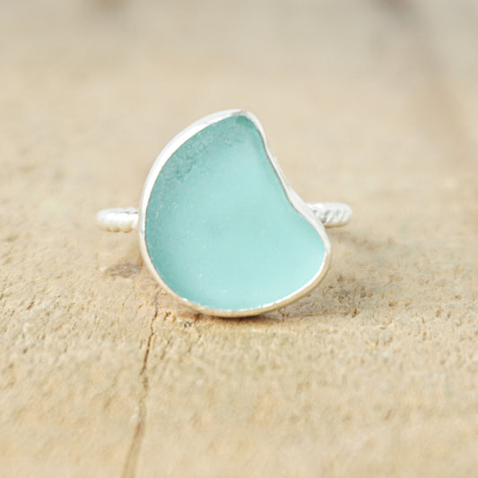 Size 9 Teal Blue Green Sea Glass Stacking Ring
