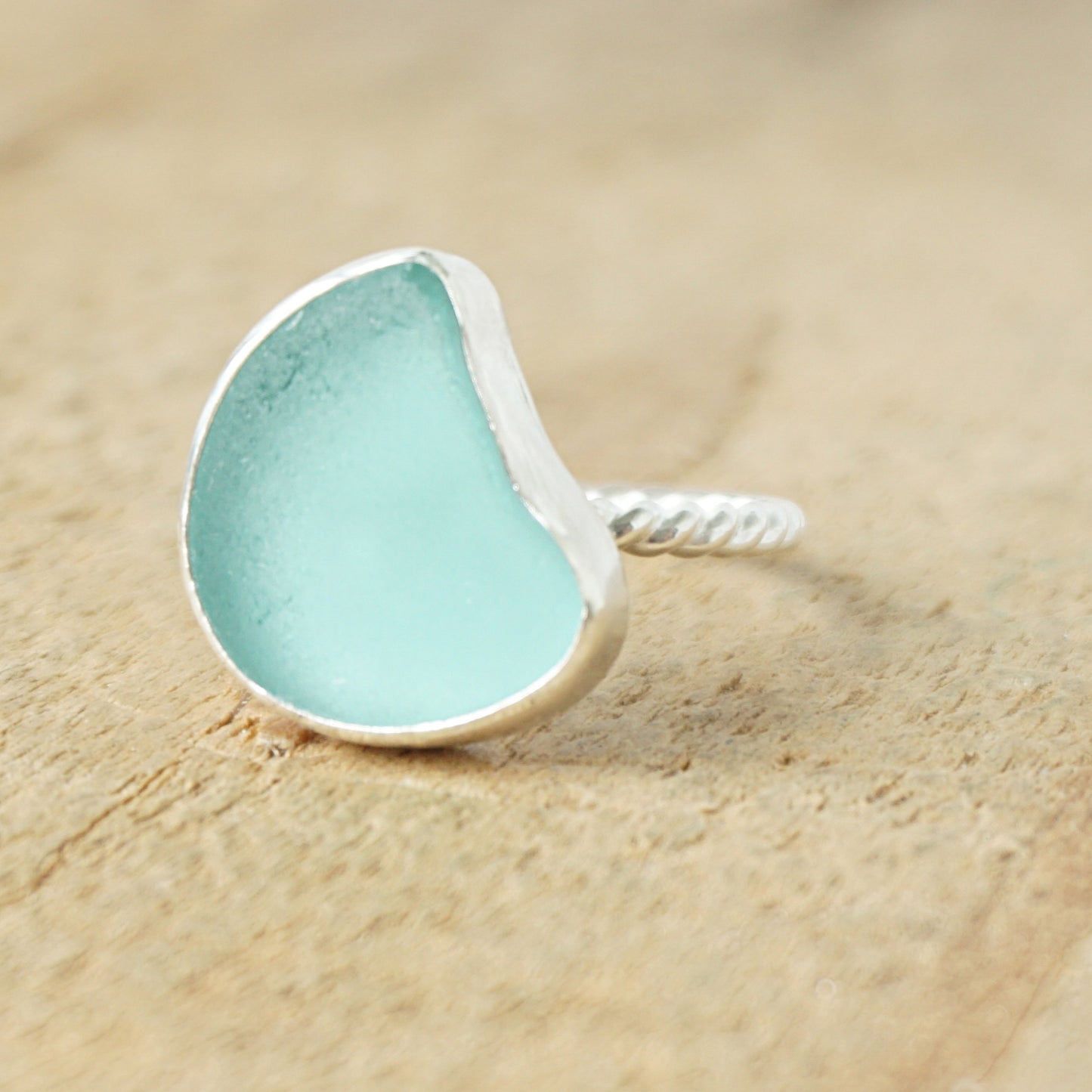 Size 9 Teal Blue Green Sea Glass Stacking Ring