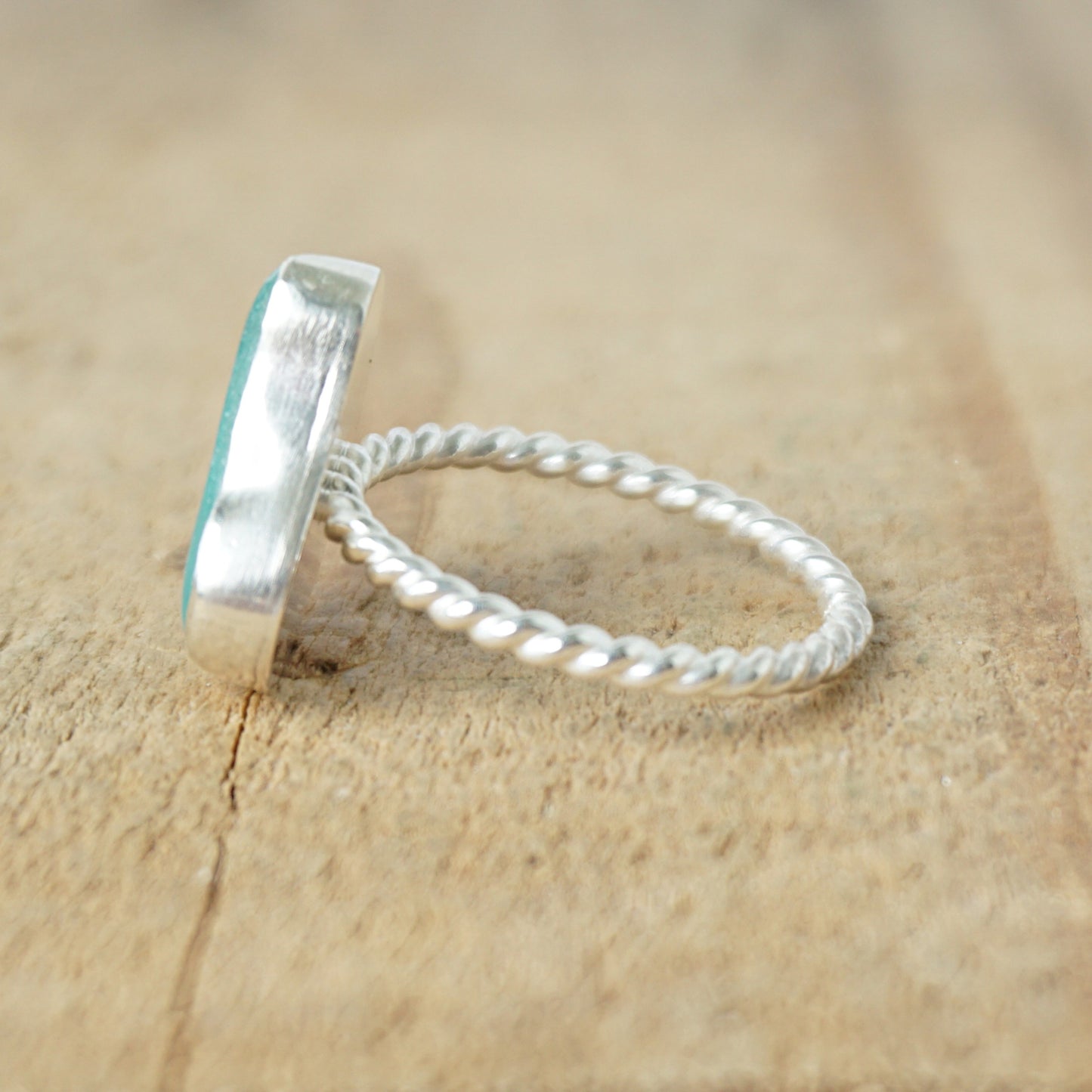 Size 9 Teal Blue Green Sea Glass Stacking Ring