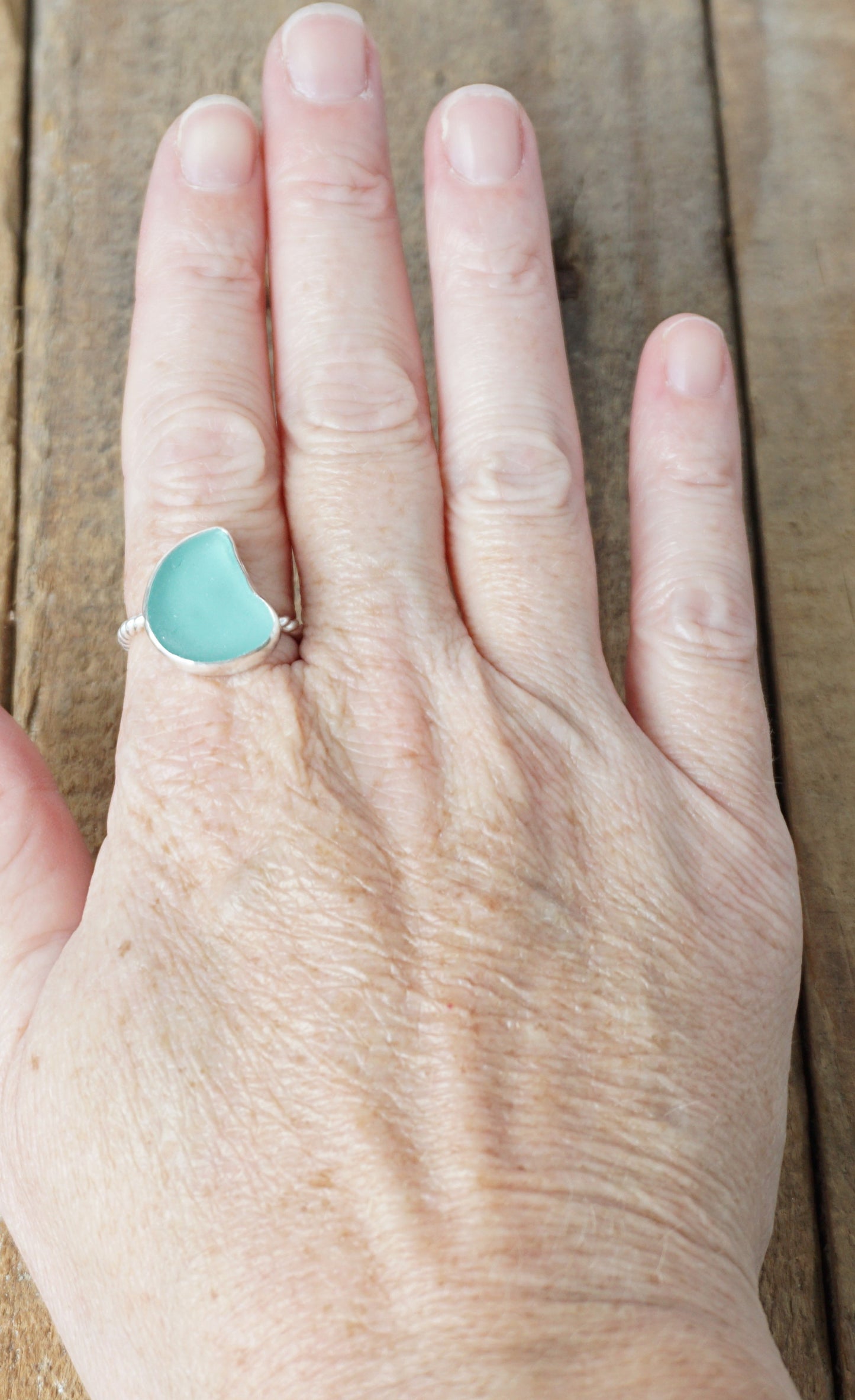 Size 9 Teal Blue Green Sea Glass Stacking Ring