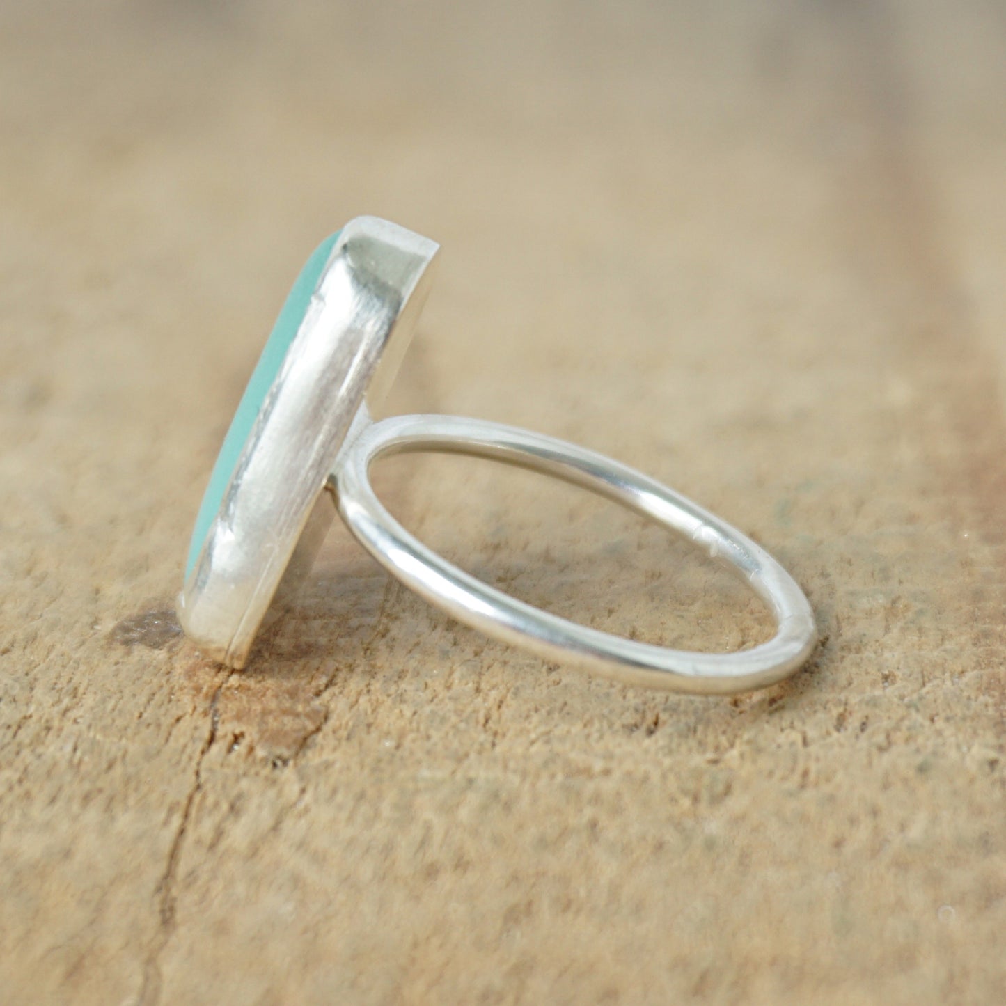 Size 7 Teal Blue Green Sea Glass Stacking Ring