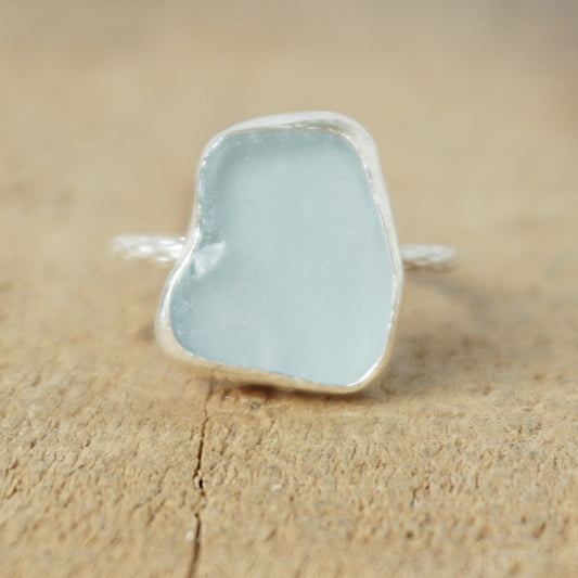 Size 9 1/2 Soft Aqua Blue Sea Glass Stacking Ring