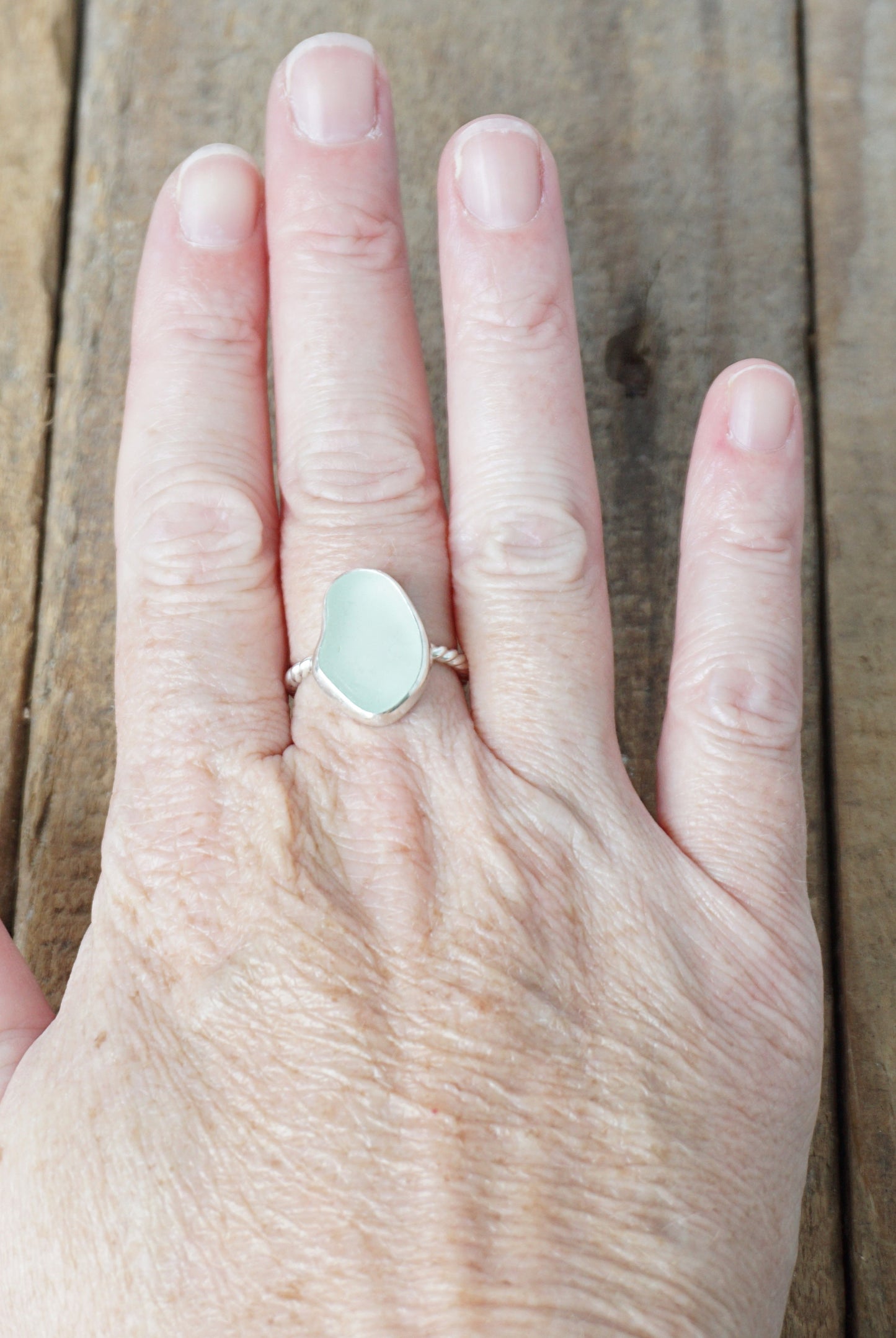 Size 7 1/2 Seafoam Green Sea Glass Stacking Ring