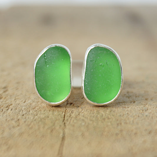 Kelly Green Sea Glass Stud Earrings