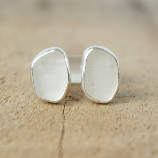 Clear Frosted Sea Glass Stud Earrings