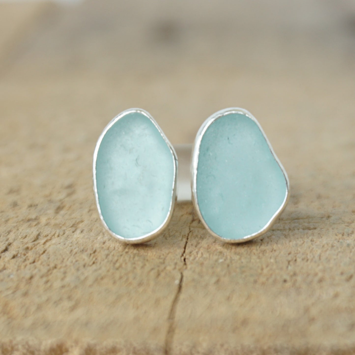 Soft Aqua Blue Sea Glass Stud Earrings