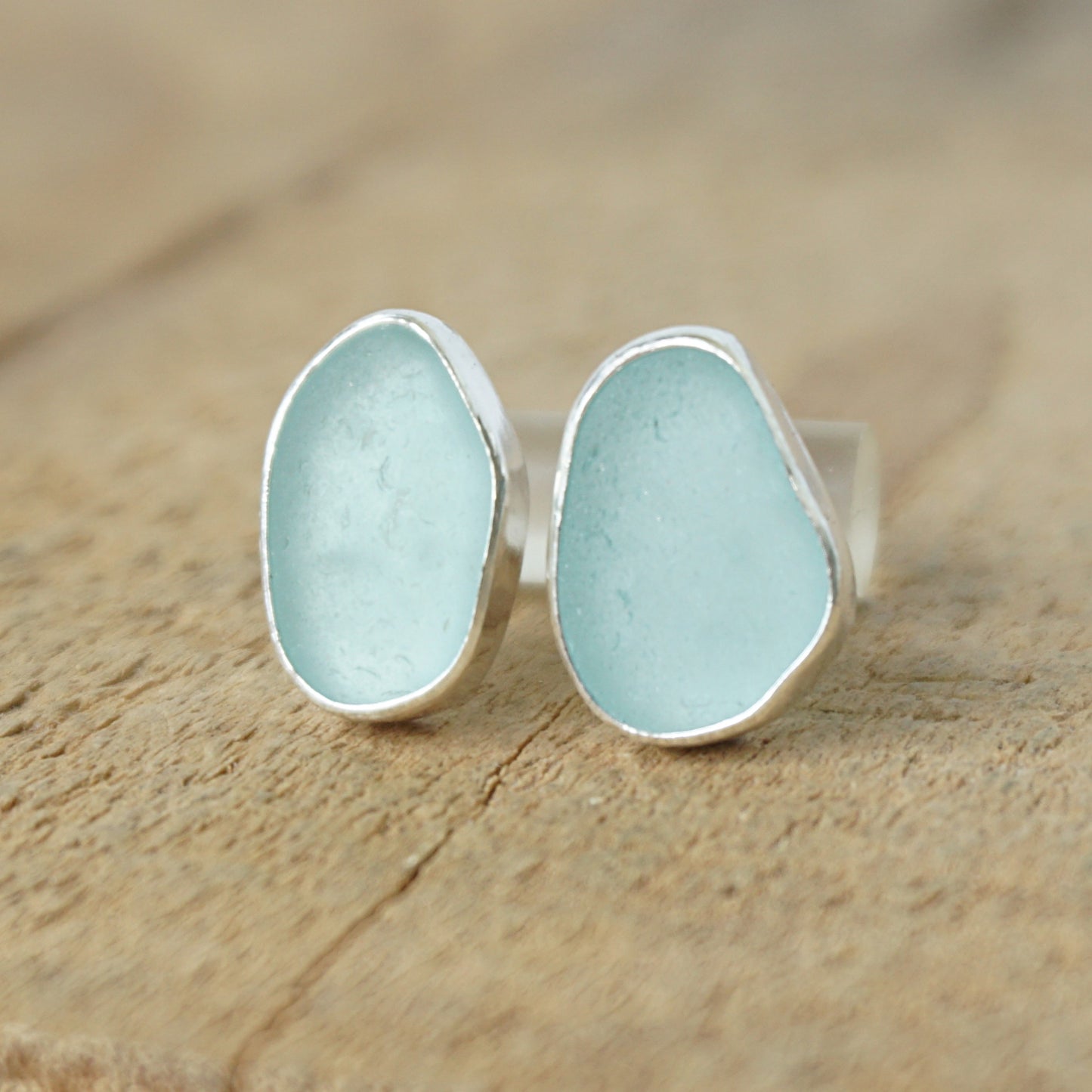 Soft Aqua Blue Sea Glass Stud Earrings