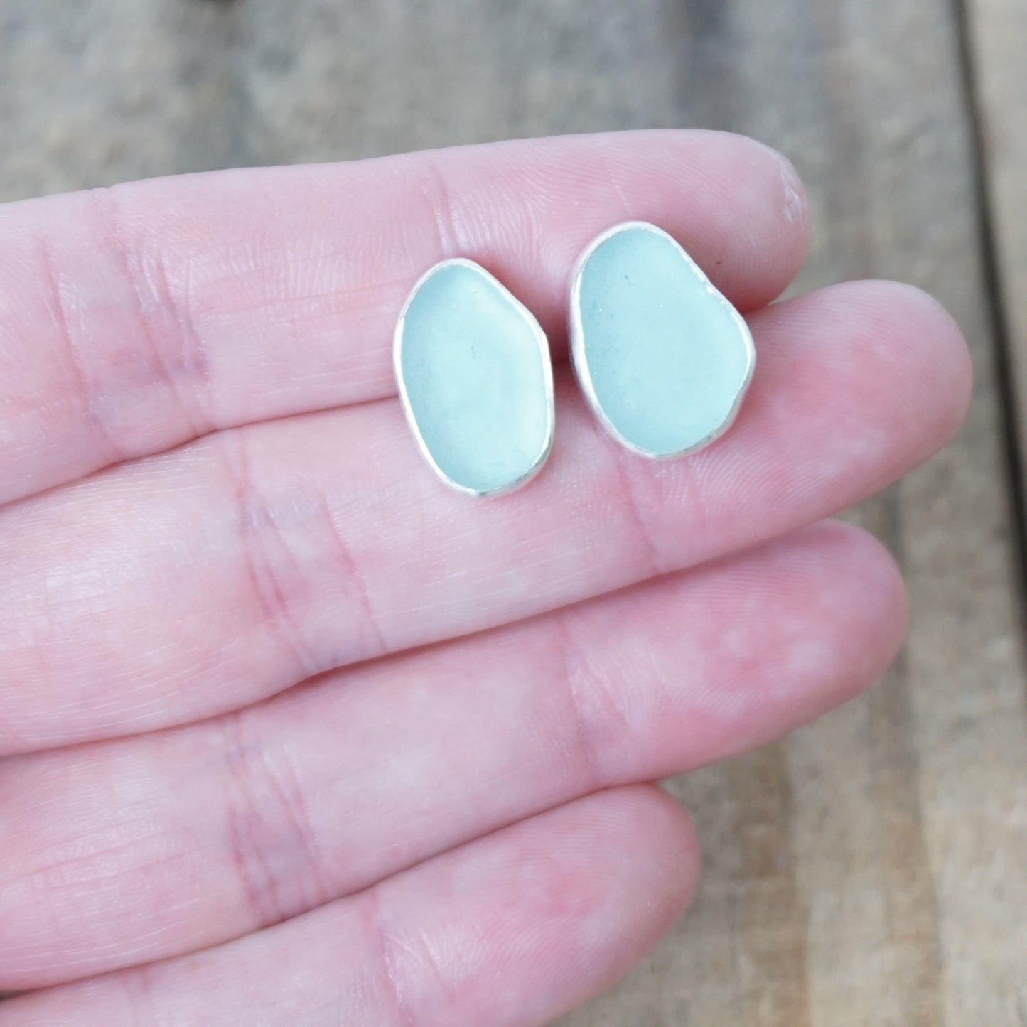 Soft Aqua Blue Sea Glass Stud Earrings