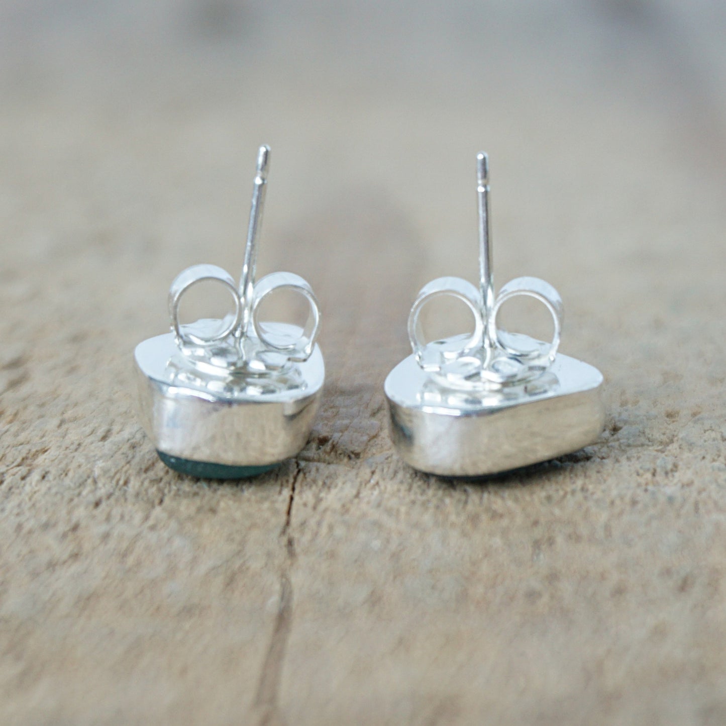 Teal Blue Green Sea Glass Stud Earrings