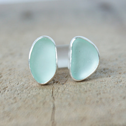 Seafoam Green Sea Glass Stud Earrings