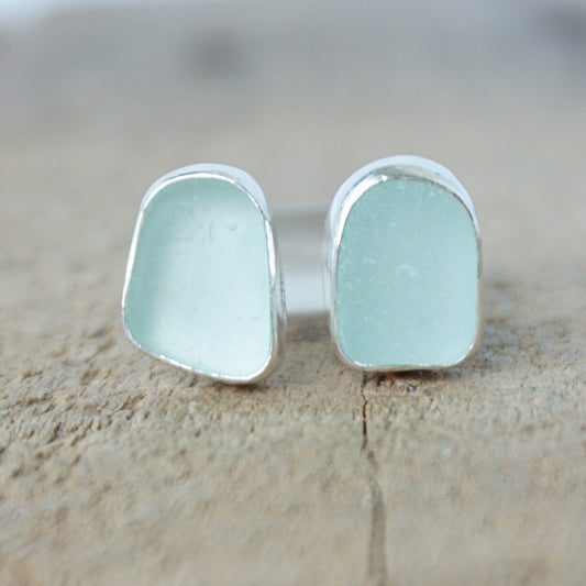 Seafoam Green Sea Glass Stud Earrings