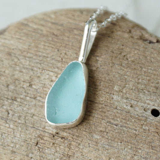 Teal Blue Green Sea Glass Pendant