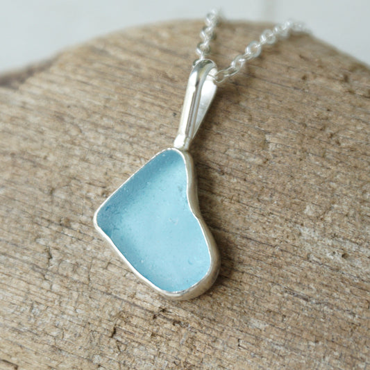 Aqua Blue Sea Glass Pendant