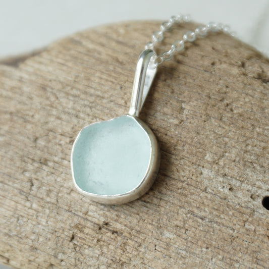 Soft Aqua Blue Sea Glass Pendant