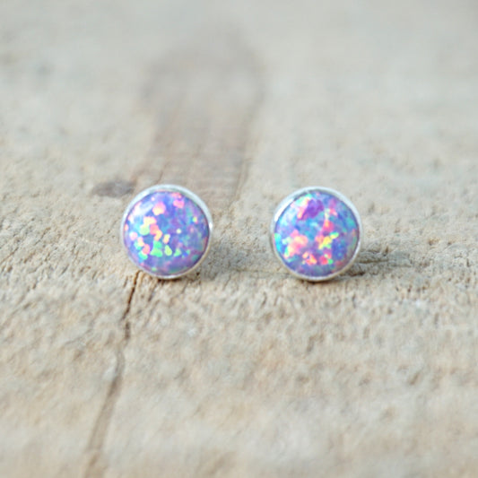 Light Purple Aura Opal Stud Earrings, 6mm