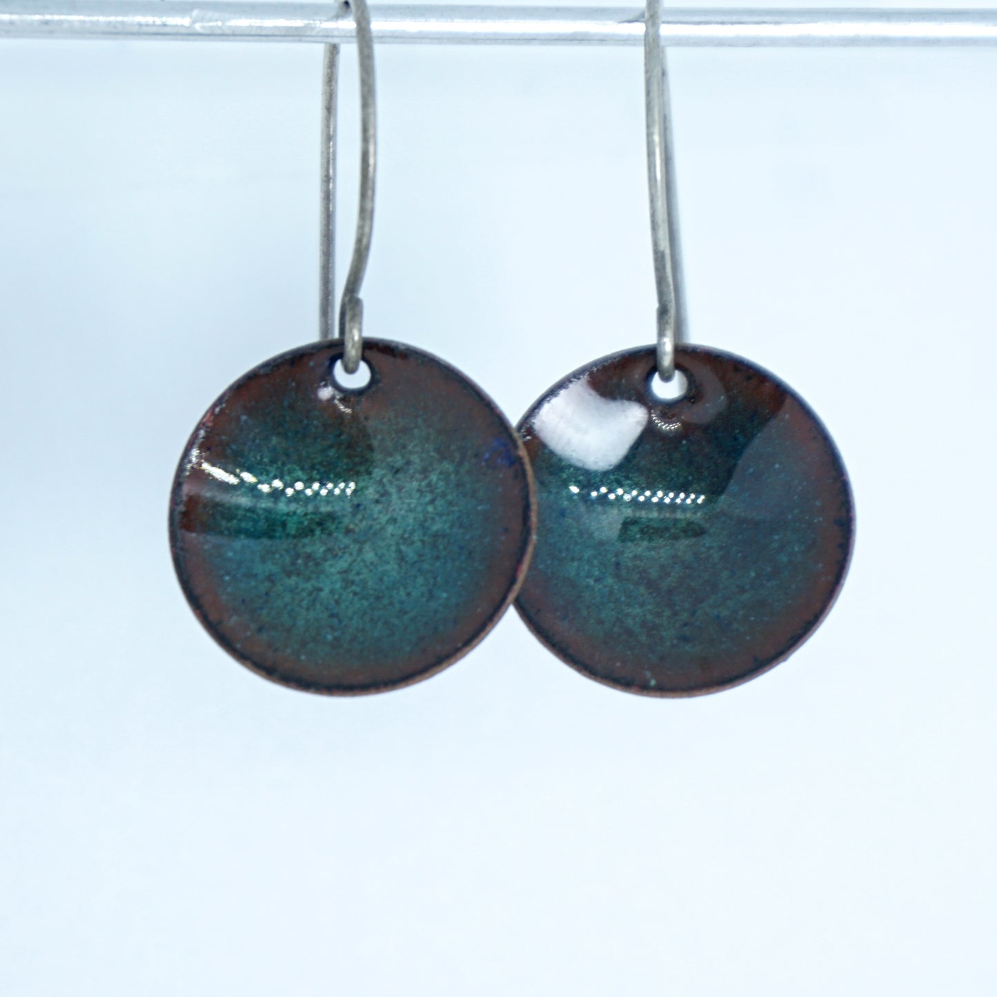 Teal Green Enamel Disc Earrings