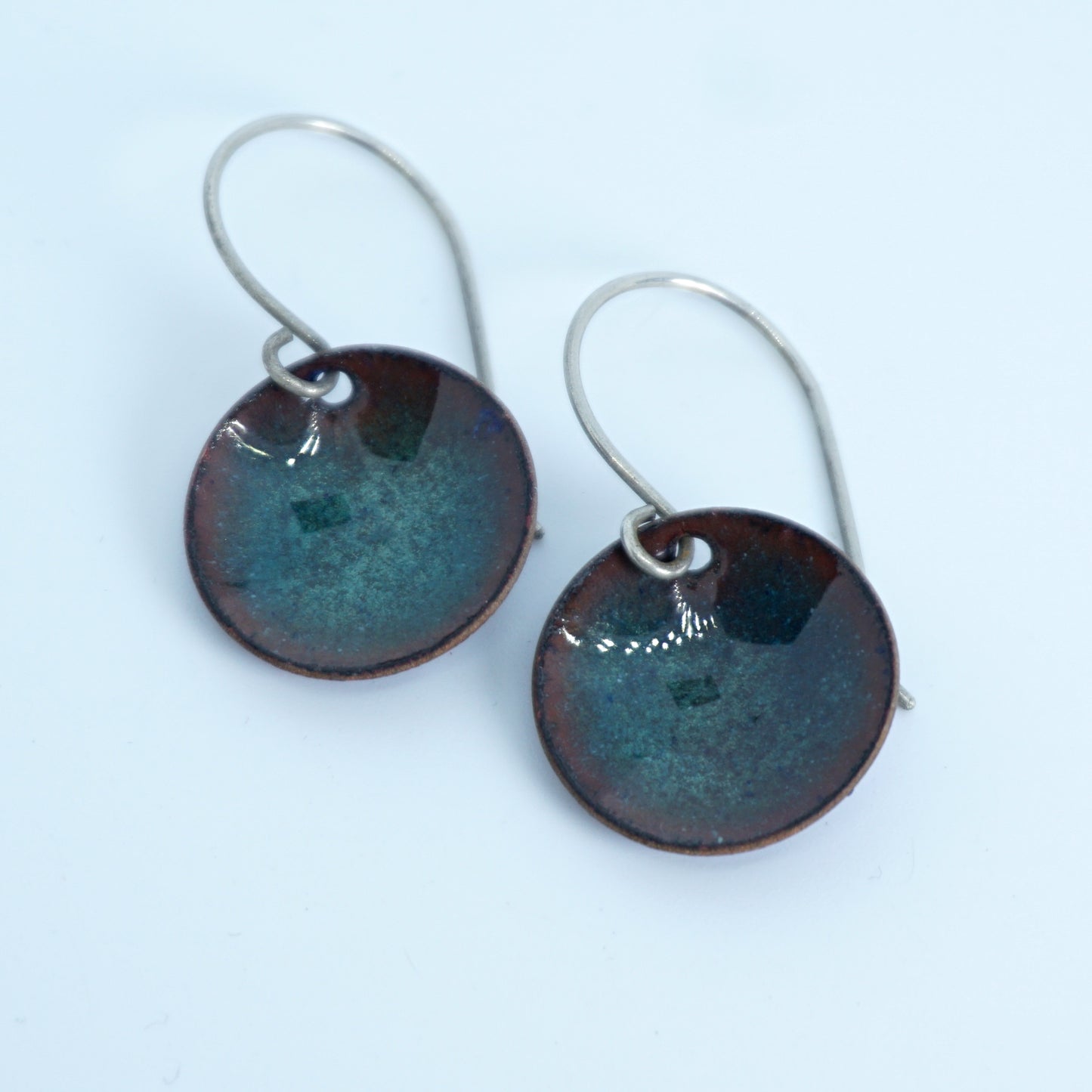 Teal Green Enamel Disc Earrings