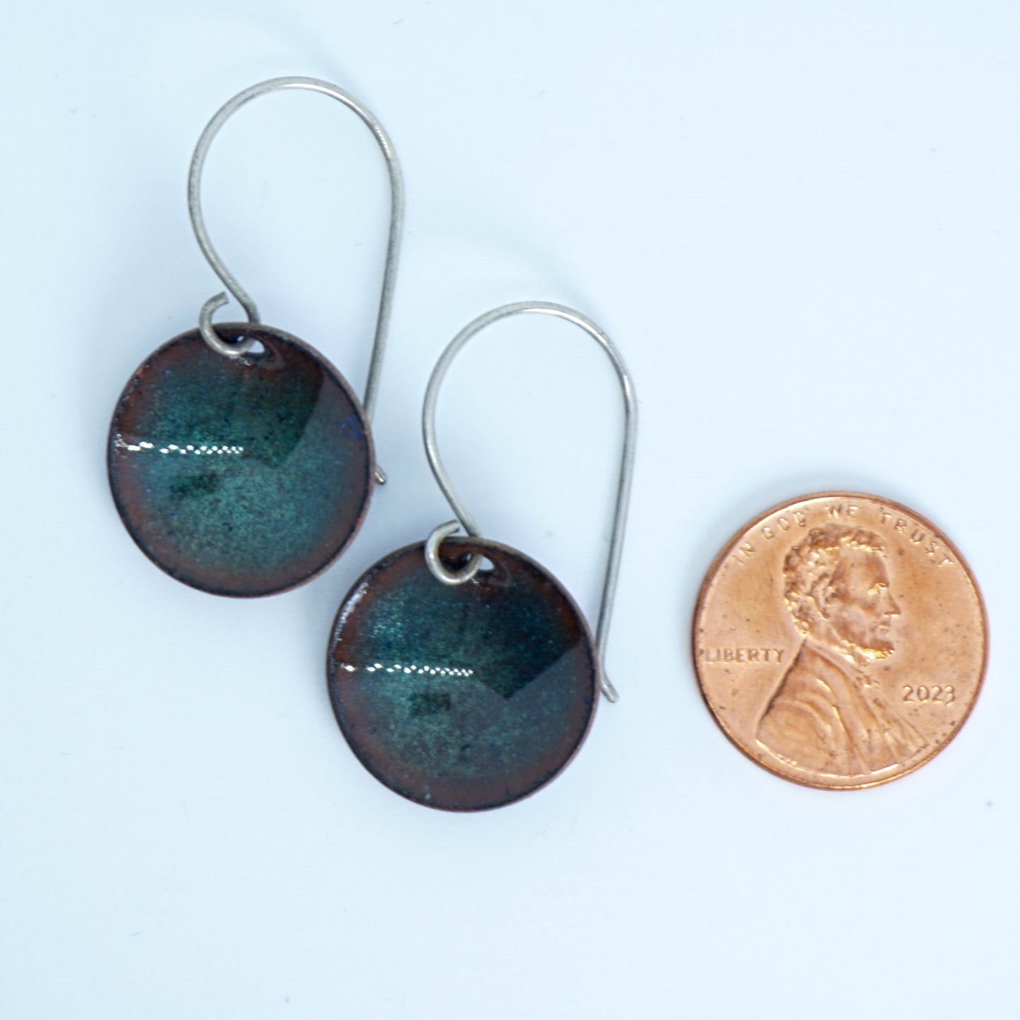 Teal Green Enamel Disc Earrings
