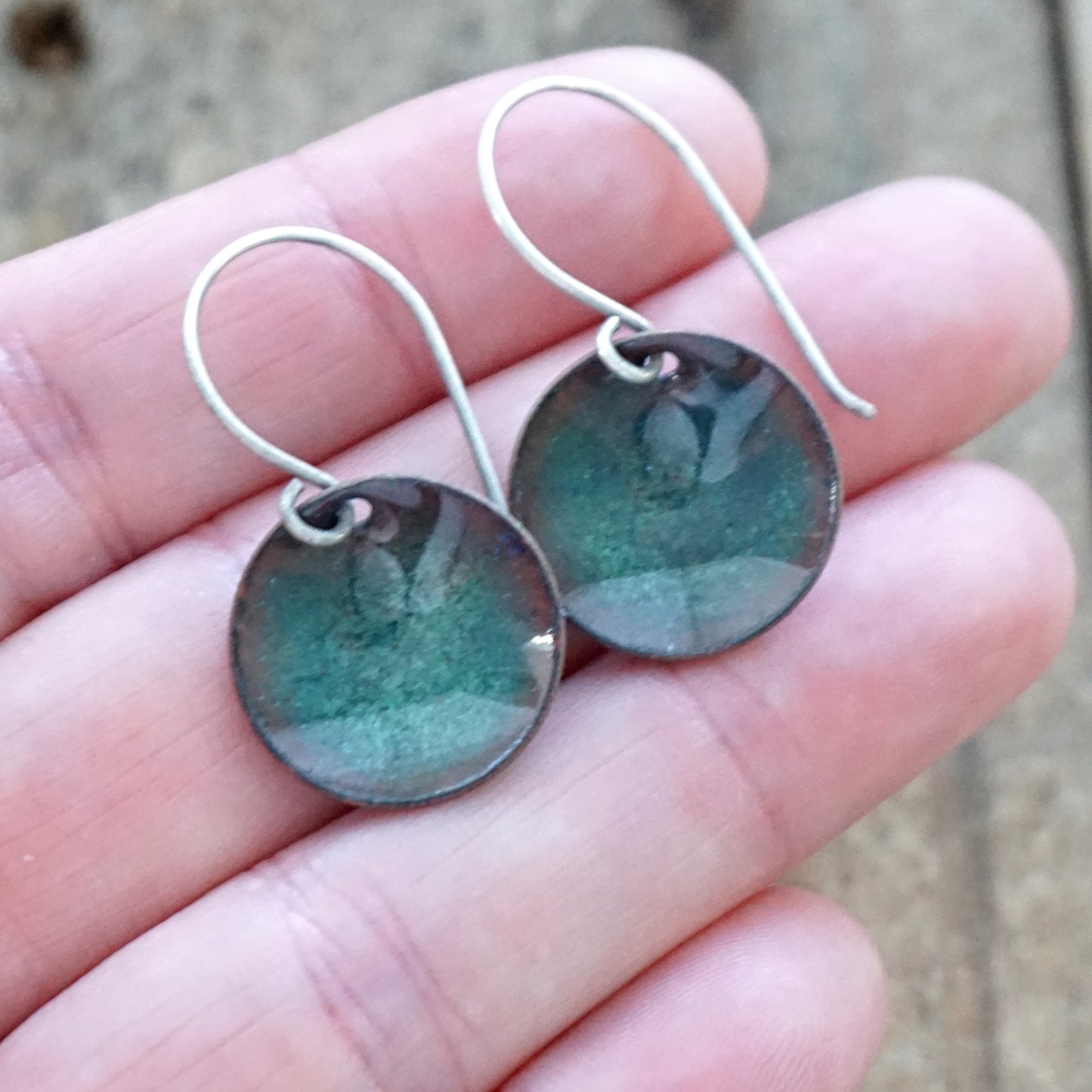 Teal Green Enamel Disc Earrings