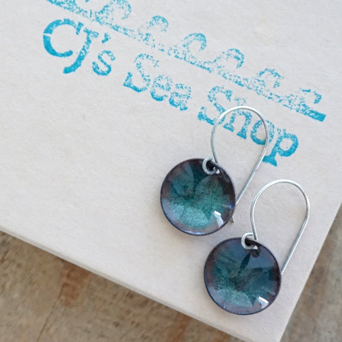 Teal Green Enamel Disc Earrings