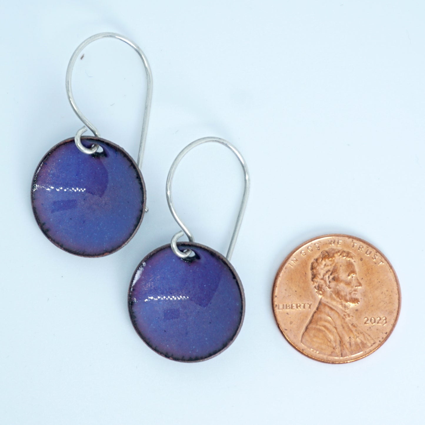 Metallic Purple Enamel Disc Earrings