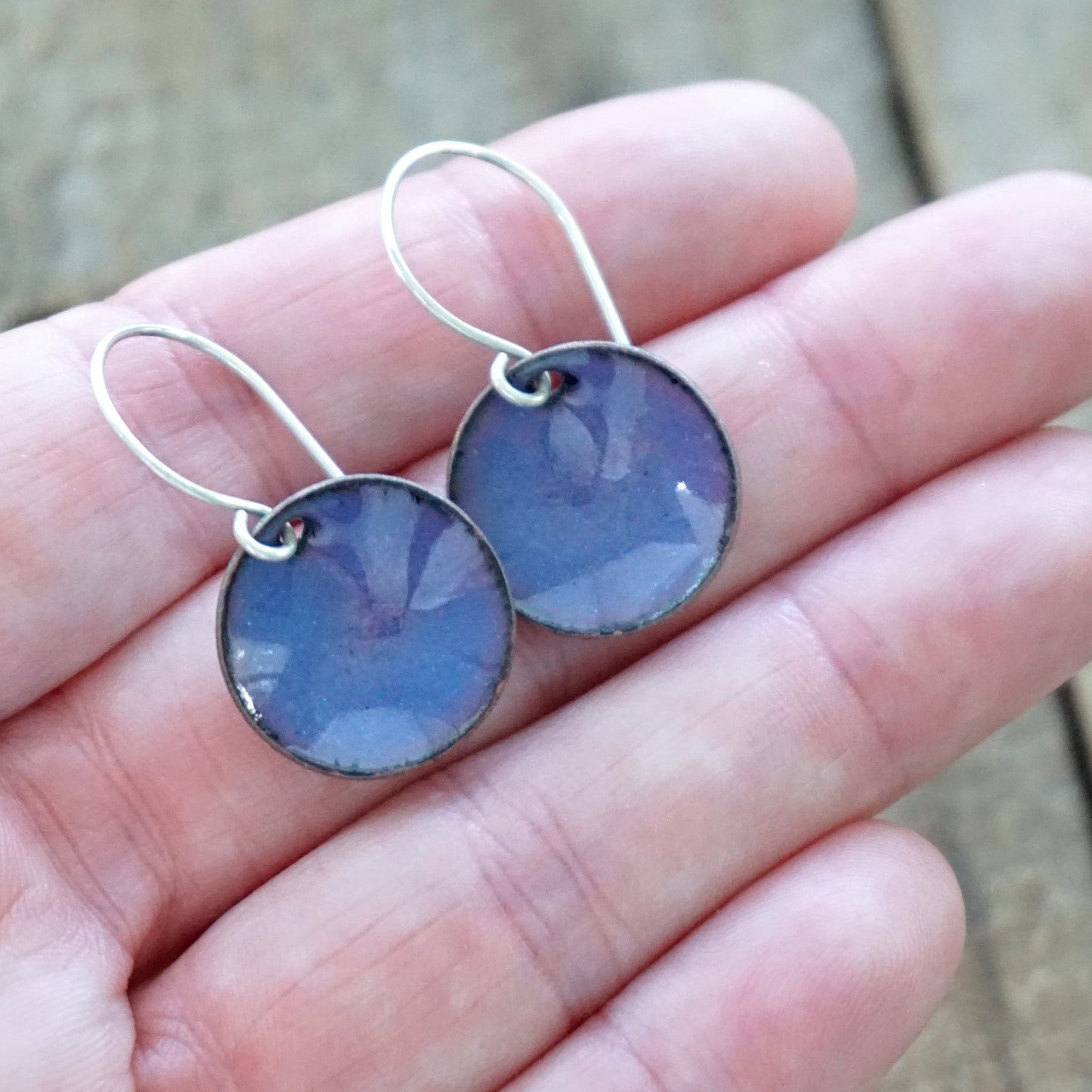Metallic Purple Enamel Disc Earrings