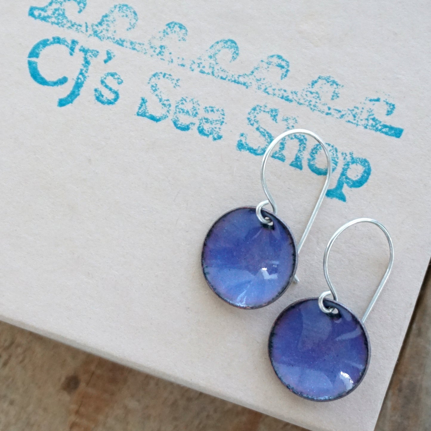 Metallic Purple Enamel Disc Earrings