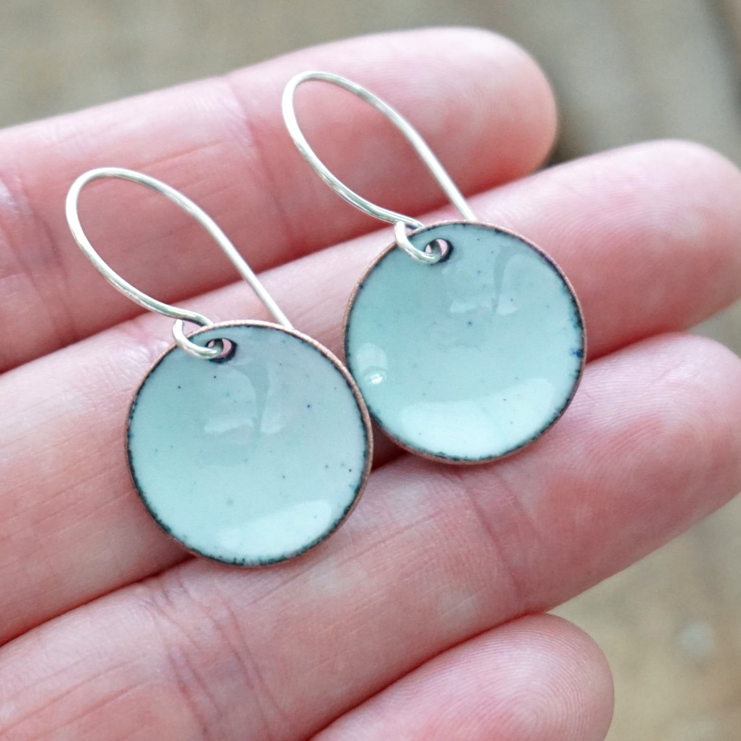 Seafoam Green Enamel Disc Earrings