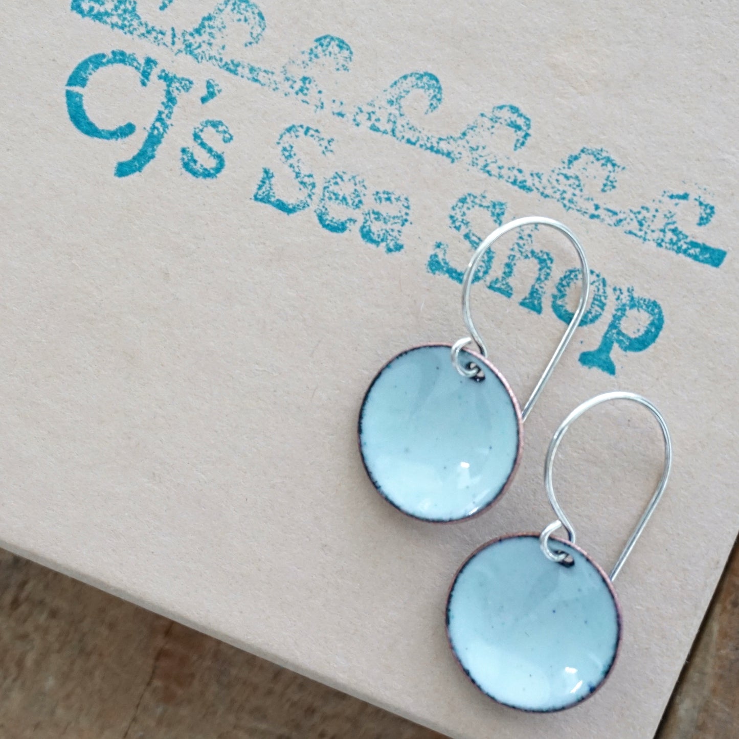 Seafoam Green Enamel Disc Earrings