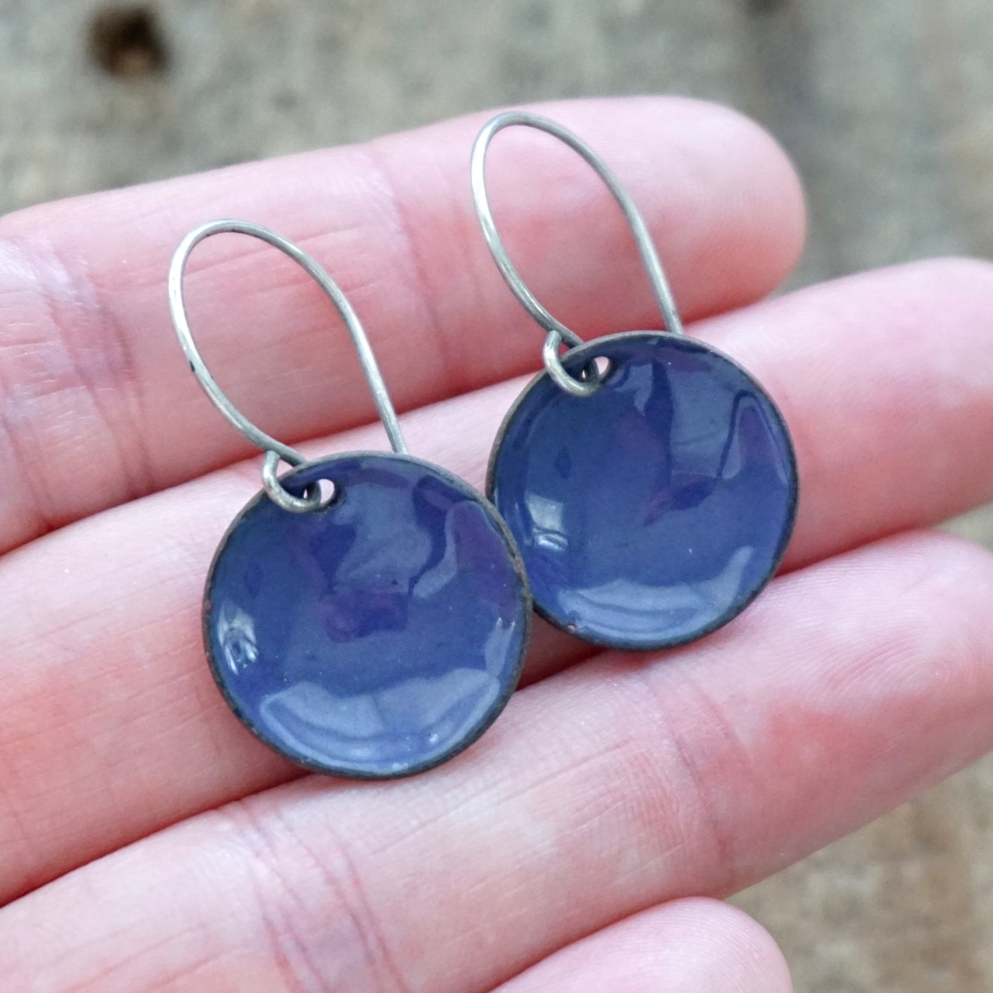 Purple Enamel Disc Earrings