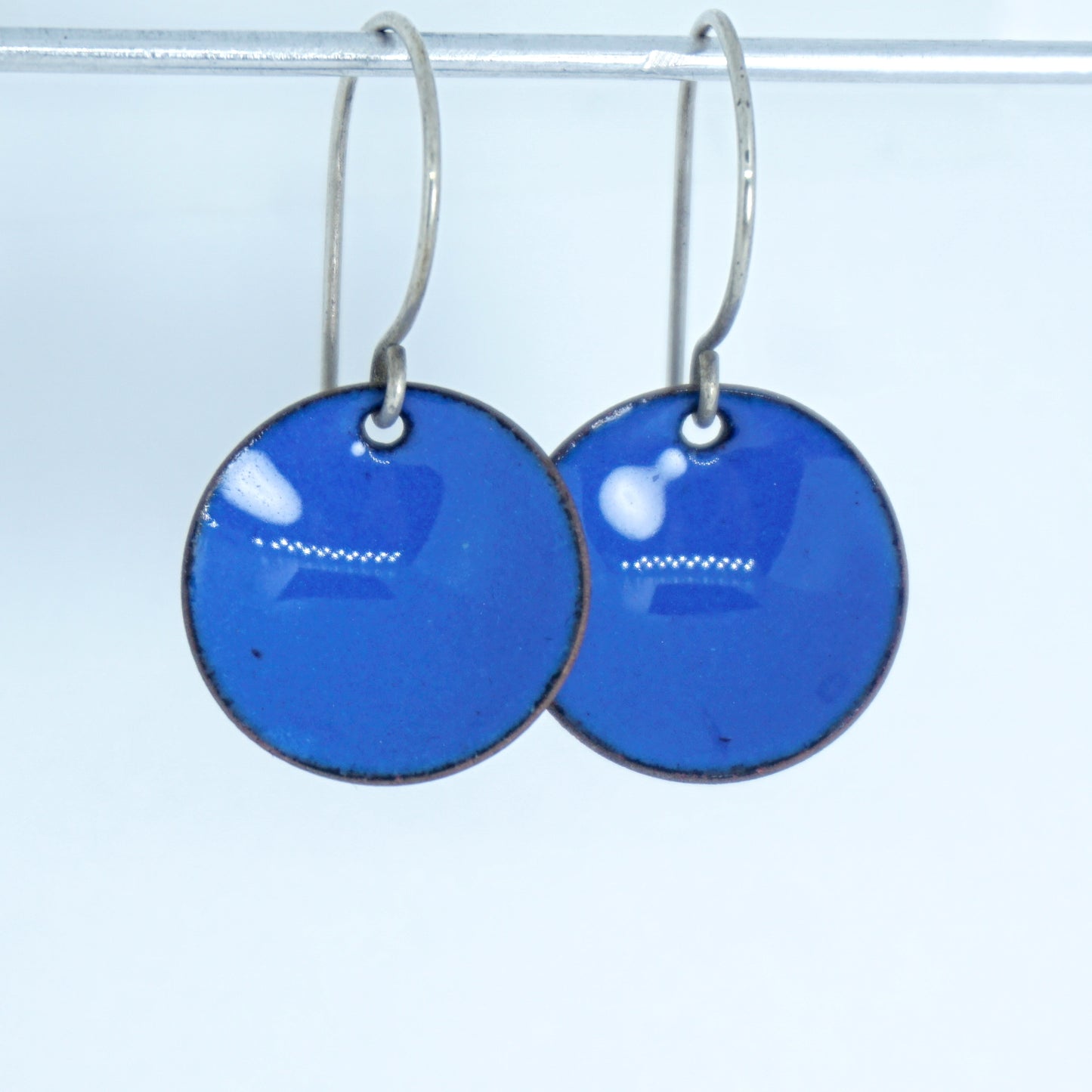 Cobalt Blue Enamel Disc Earrings