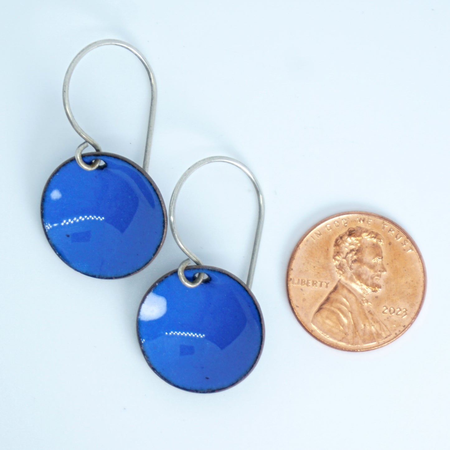 Cobalt Blue Enamel Disc Earrings