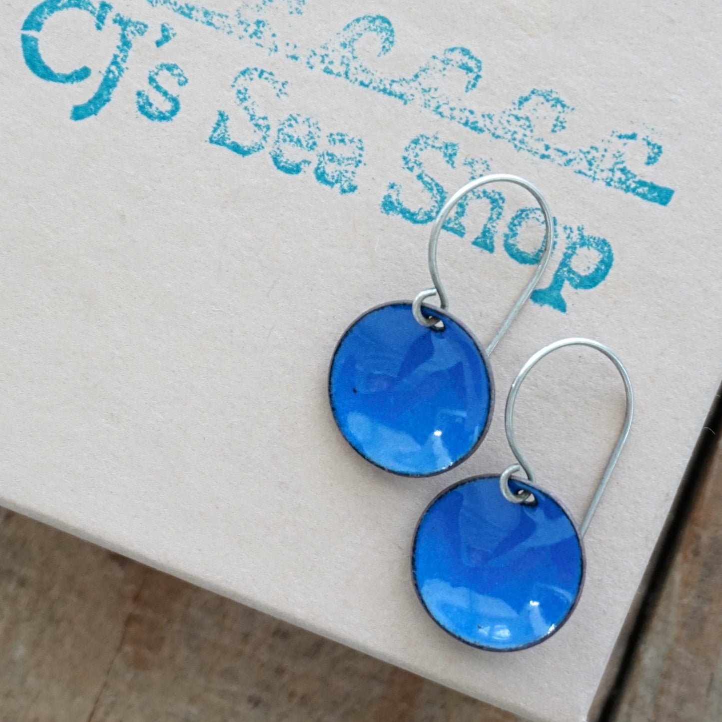 Cobalt Blue Enamel Disc Earrings