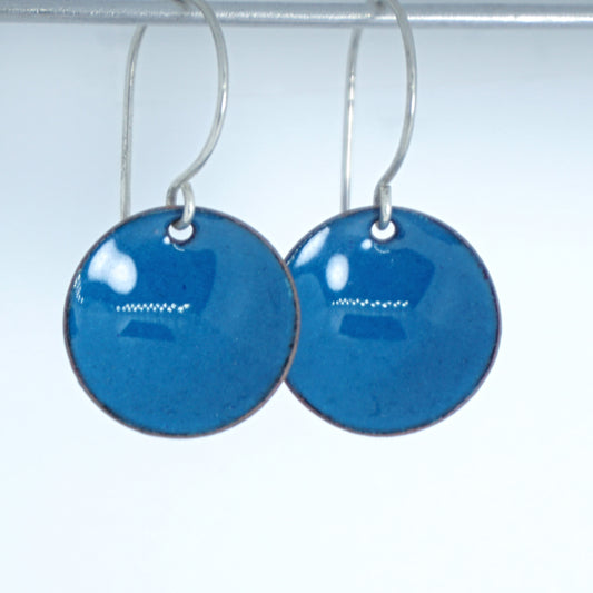 Peacock Teal Blue Enamel Disc Earrings