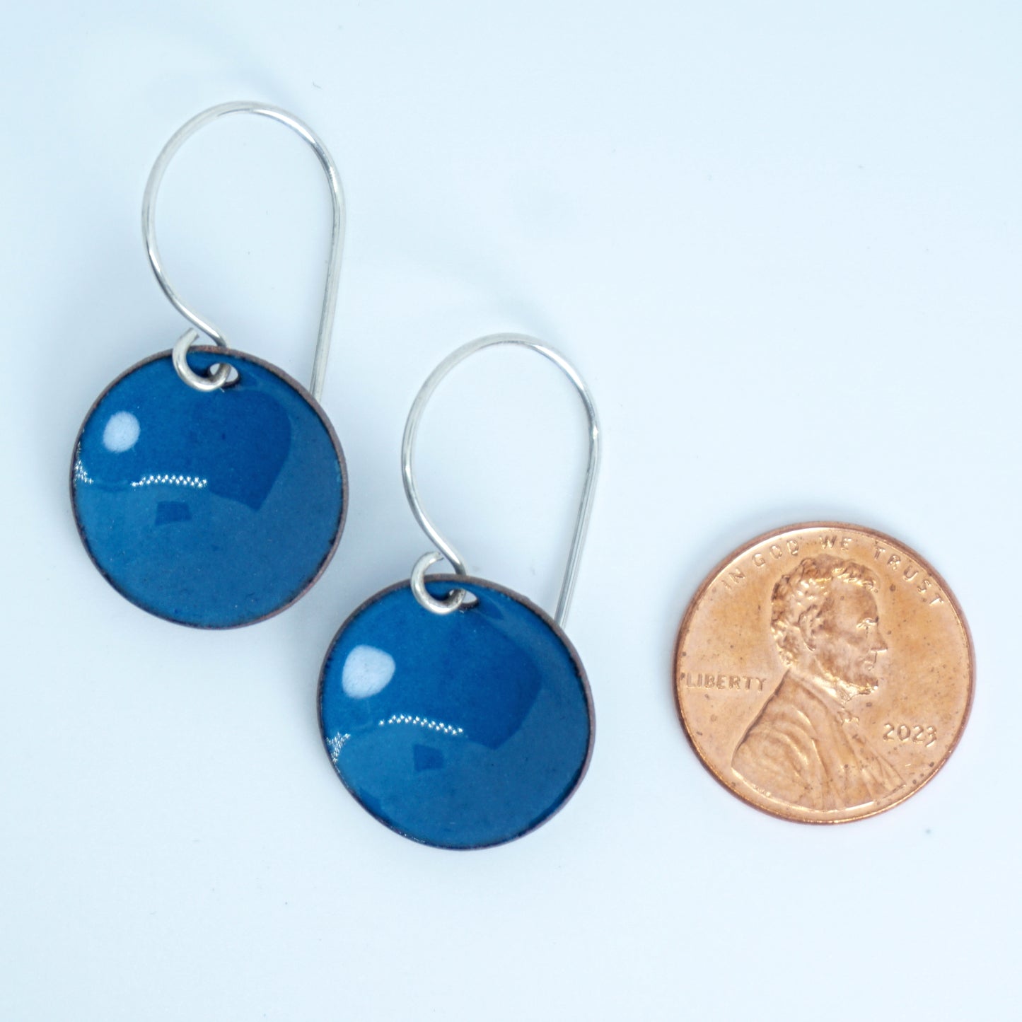 Peacock Teal Blue Enamel Disc Earrings
