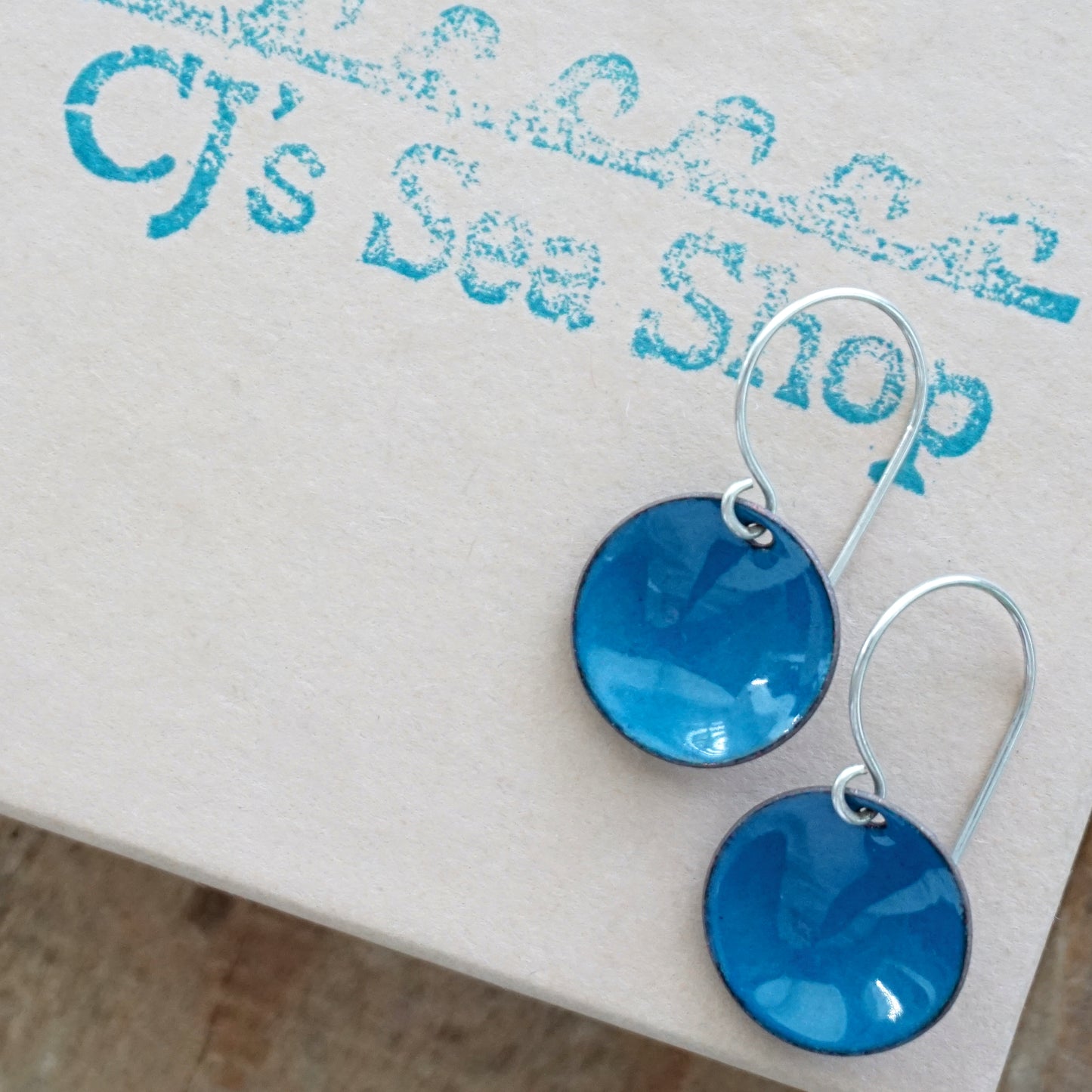 Peacock Teal Blue Enamel Disc Earrings