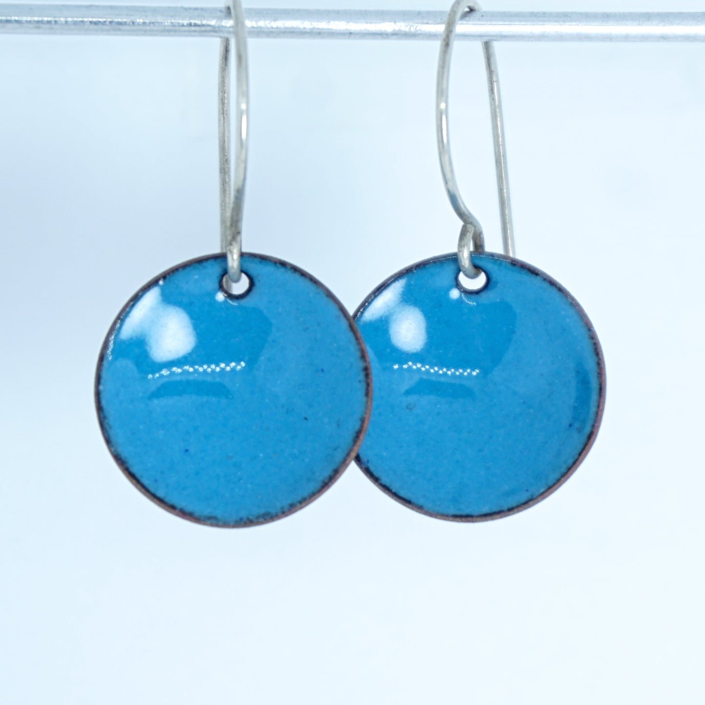 Teal Blue Enamel Disc Earrings