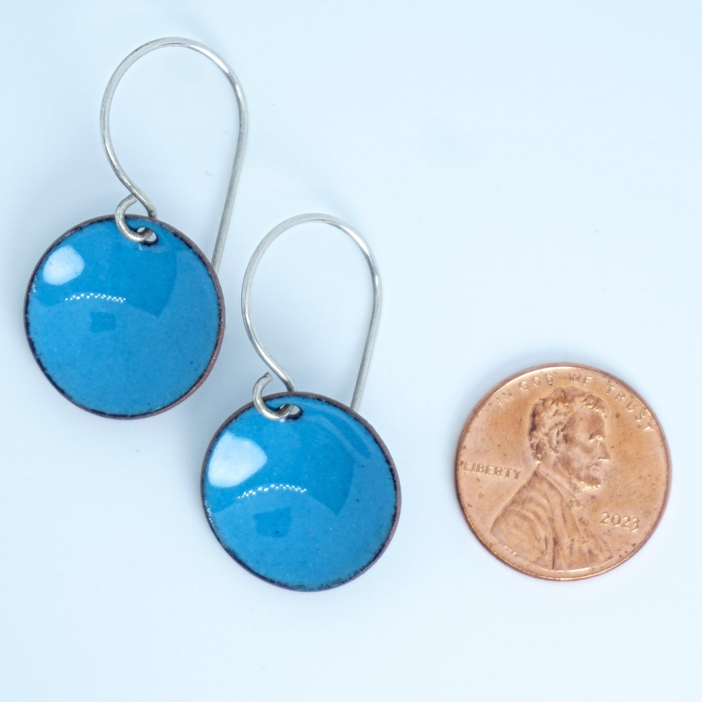 Teal Blue Enamel Disc Earrings