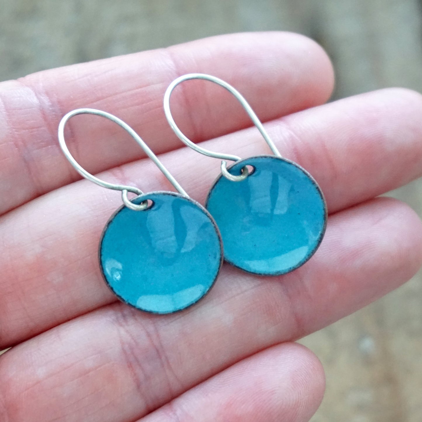 Teal Blue Enamel Disc Earrings