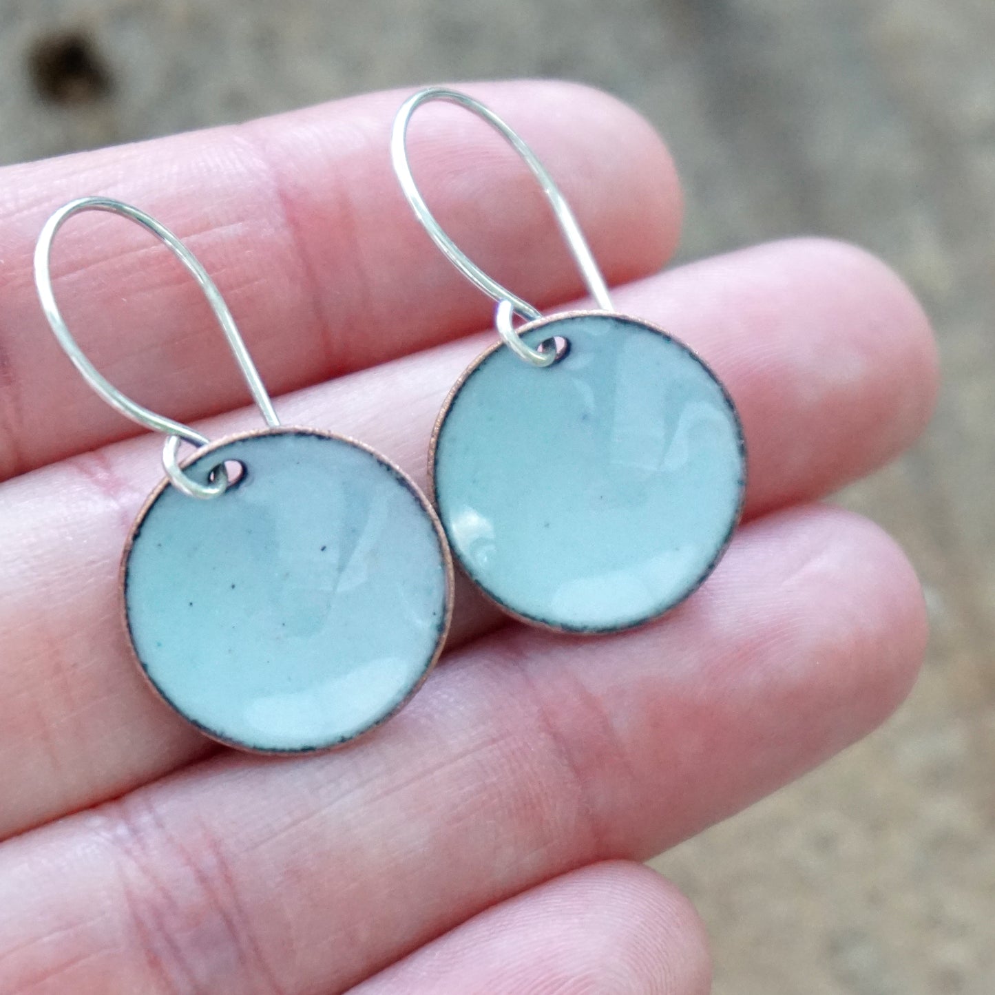 Pale Blue Enamel Disc Earrings
