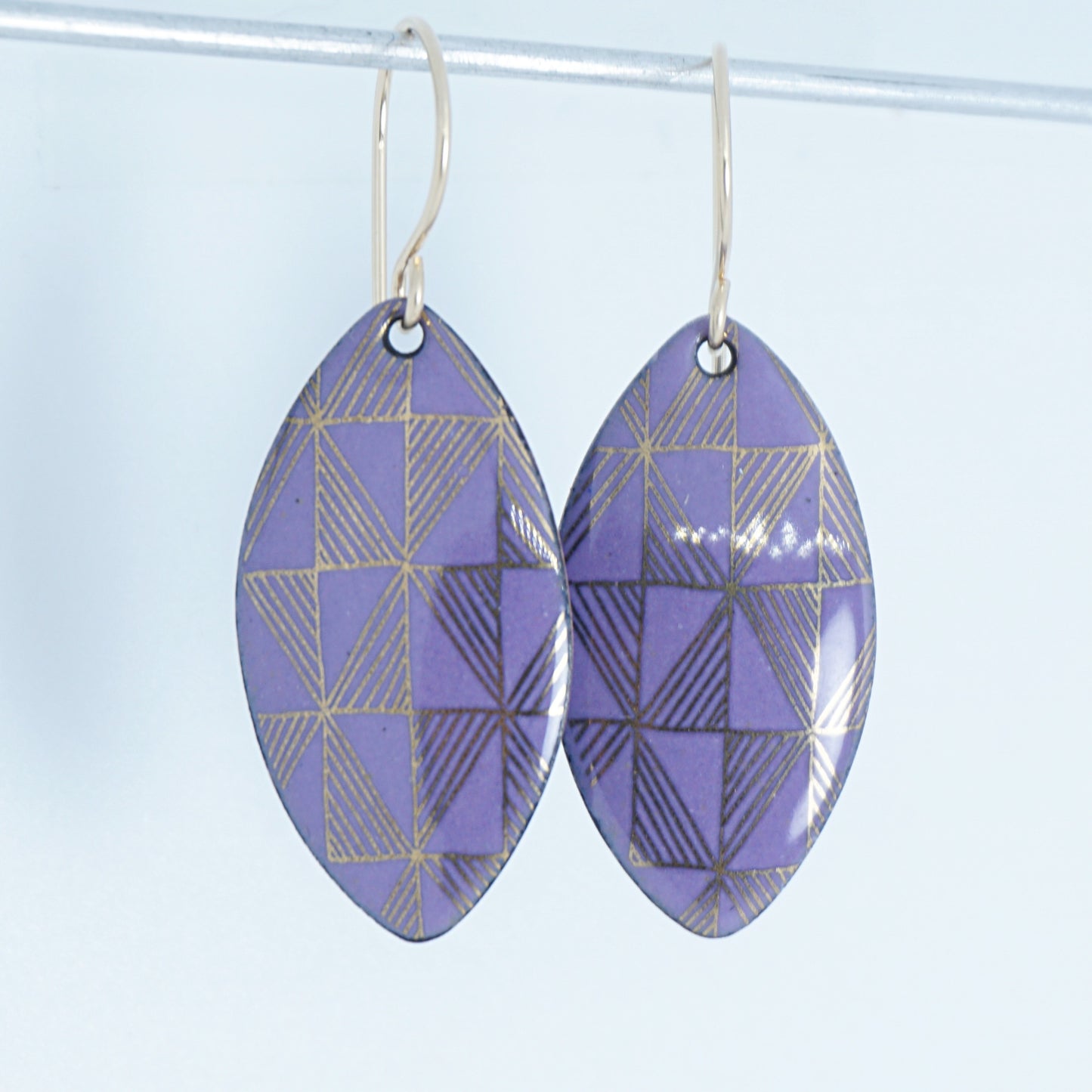 Gold Windmill on Purple Enamel Marquis Earrings